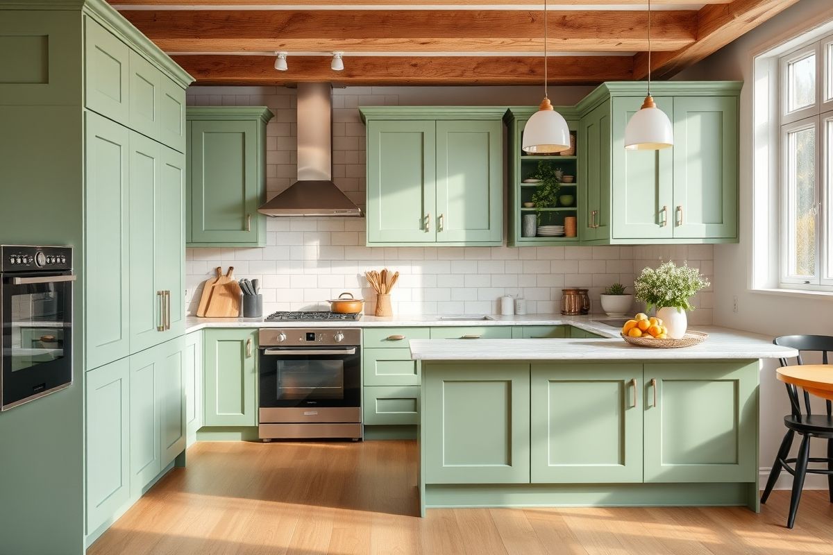 Green Cabinets with Wood Countertops: Natural Warmth and Texture