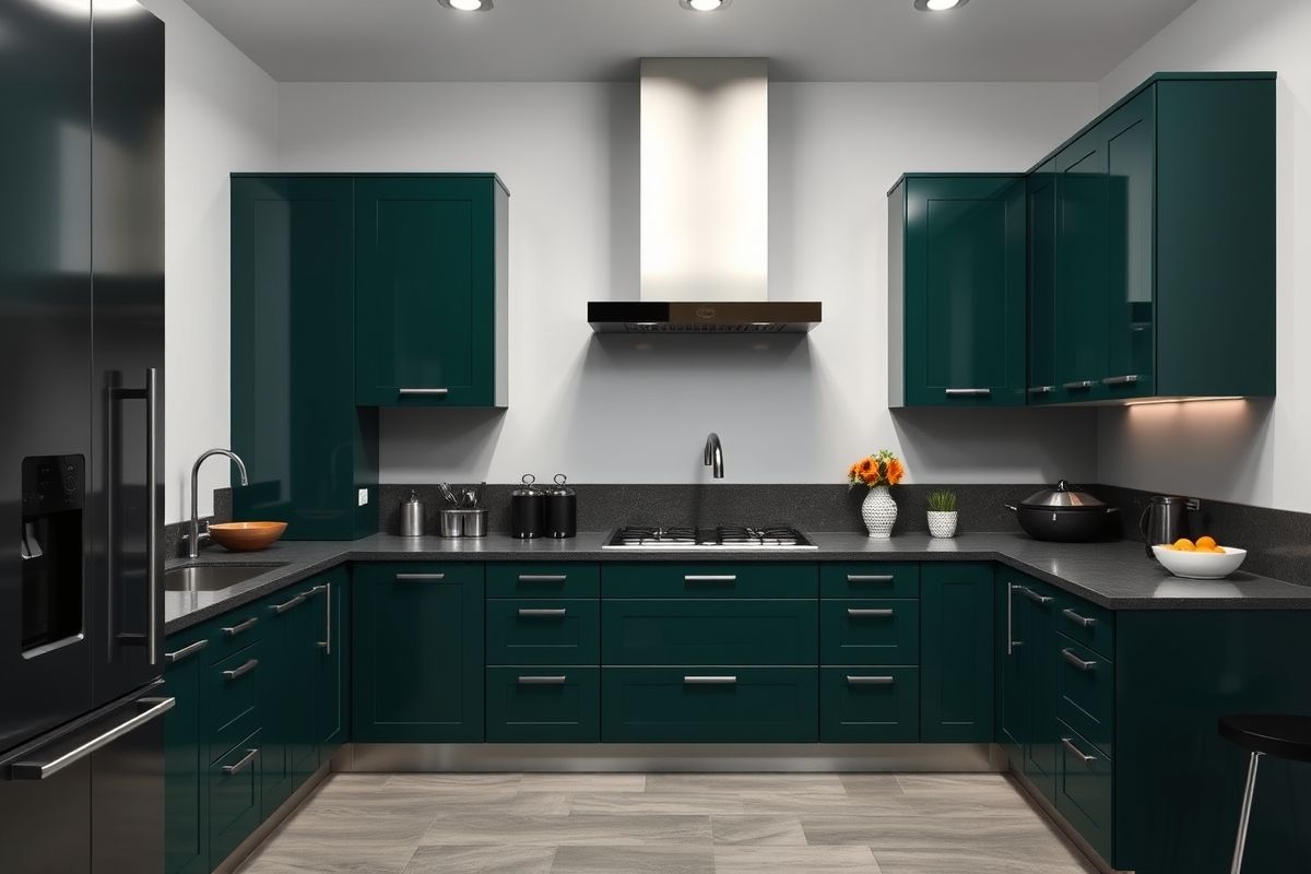 Green Cabinets with Black Hardware: A Modern Contrast