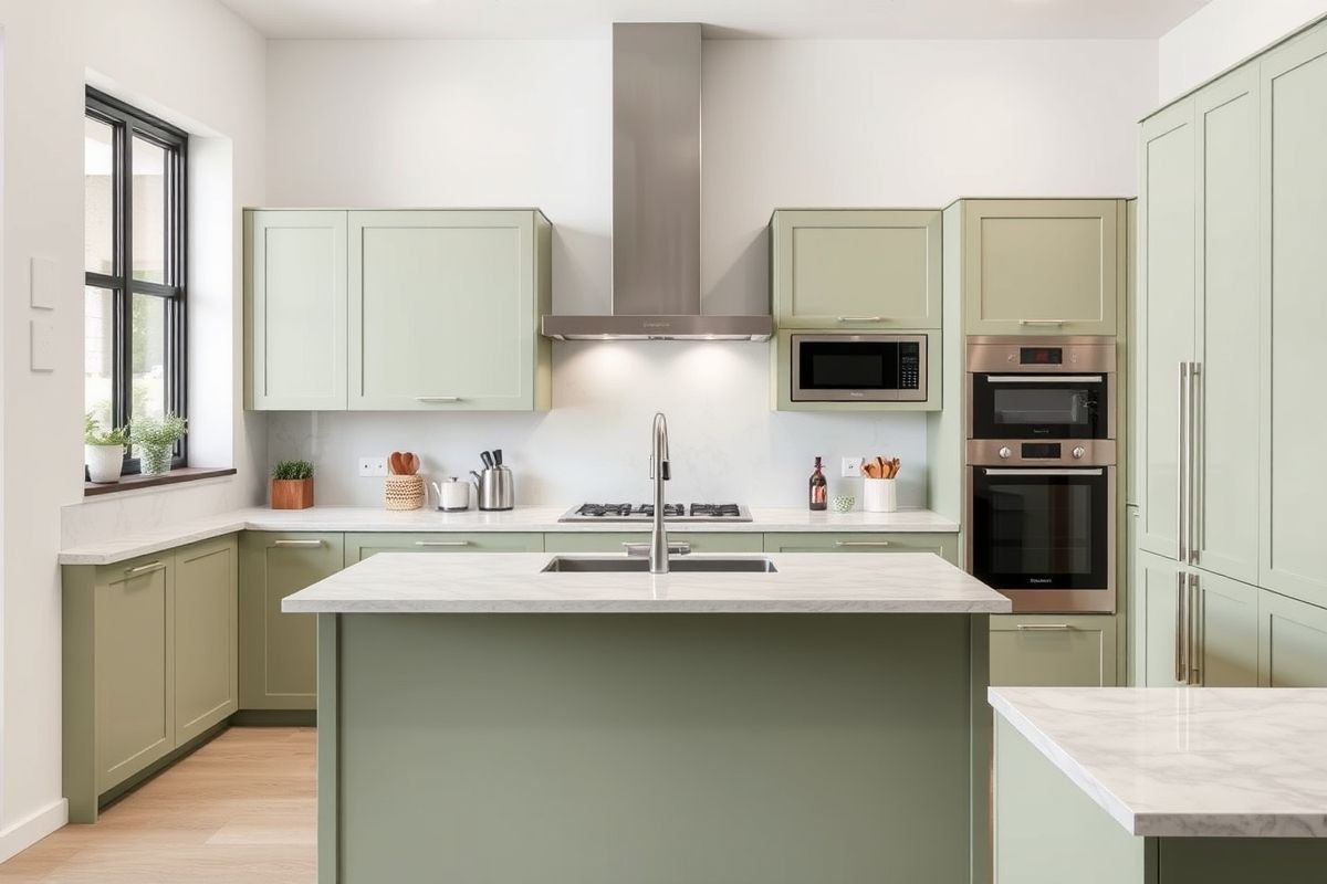 Modern Minimalism: Sage Green in Sleek Kitchens